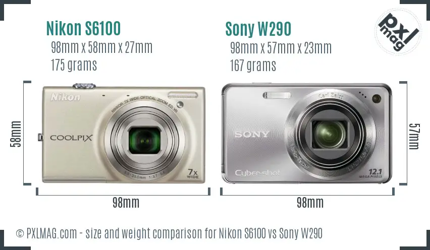 Nikon S6100 vs Sony W290 size comparison