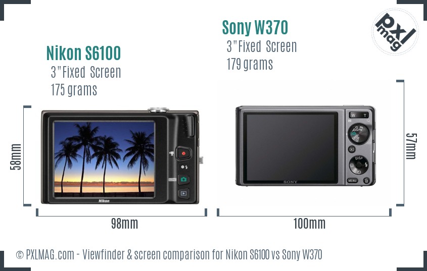 Nikon S6100 vs Sony W370 Screen and Viewfinder comparison