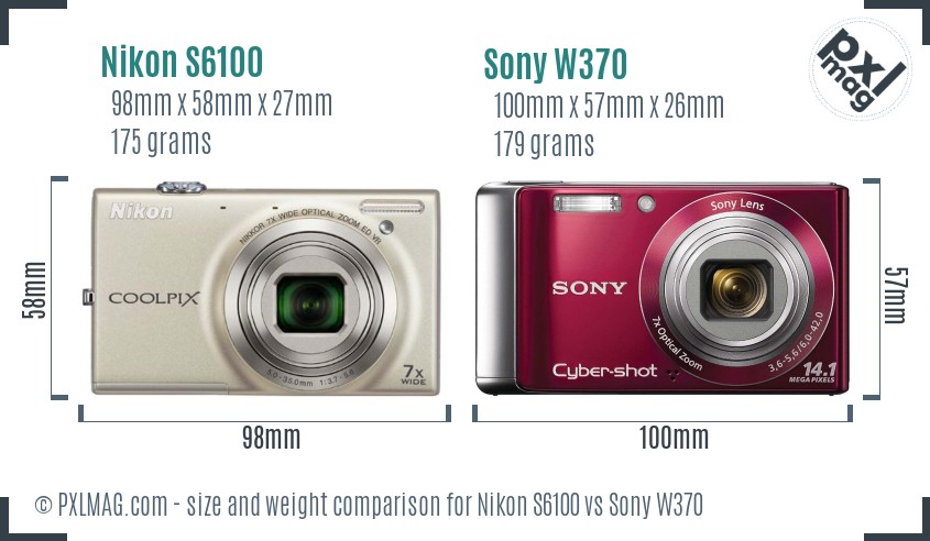 Nikon S6100 vs Sony W370 size comparison
