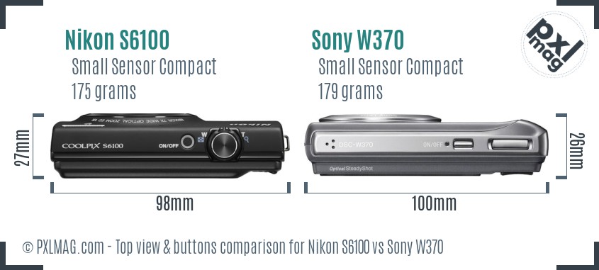 Nikon S6100 vs Sony W370 top view buttons comparison