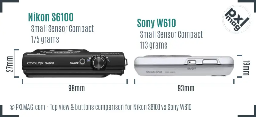 Nikon S6100 vs Sony W610 top view buttons comparison
