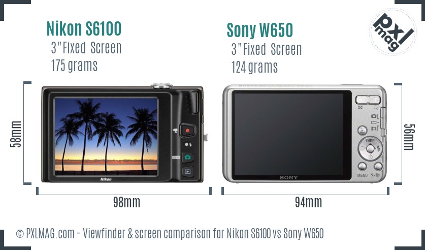 Nikon S6100 vs Sony W650 Screen and Viewfinder comparison