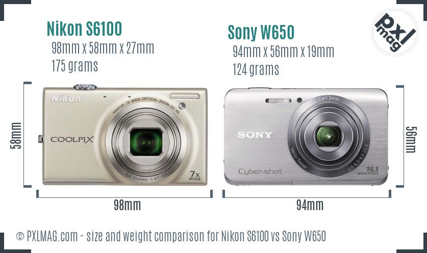 Nikon S6100 vs Sony W650 size comparison Nikon S6100 vs Sony W650 size comparison