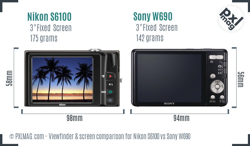 Nikon S6100 vs Sony W690 Screen and Viewfinder comparison