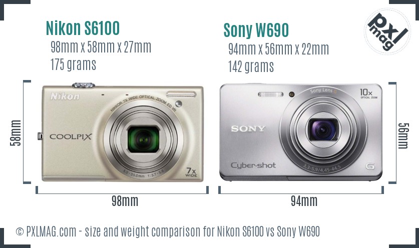 Nikon S6100 vs Sony W690 size comparison