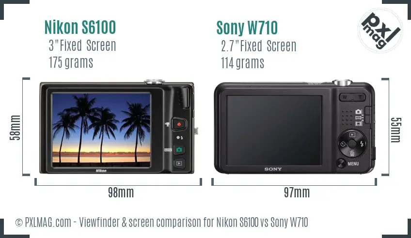 Nikon S6100 vs Sony W710 Screen and Viewfinder comparison