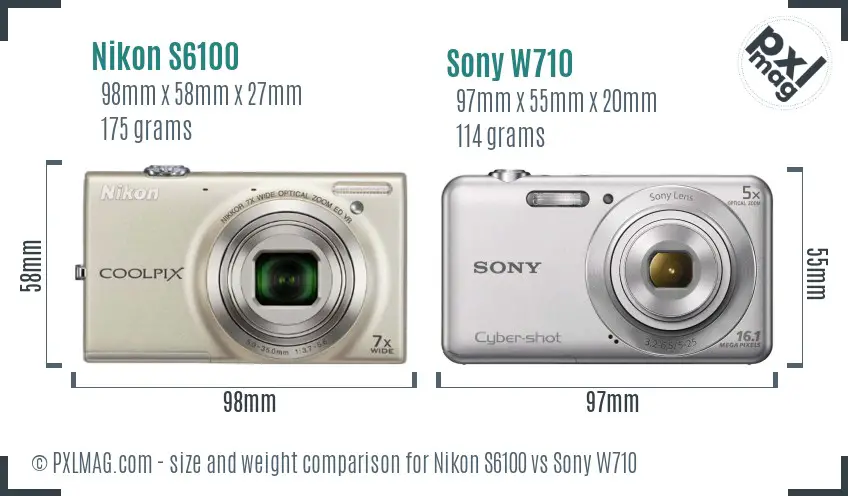 Nikon S6100 vs Sony W710 size comparison