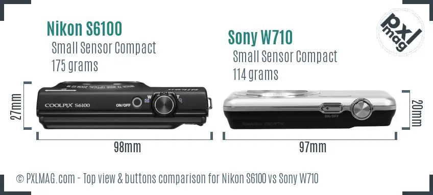 Nikon S6100 vs Sony W710 top view buttons comparison