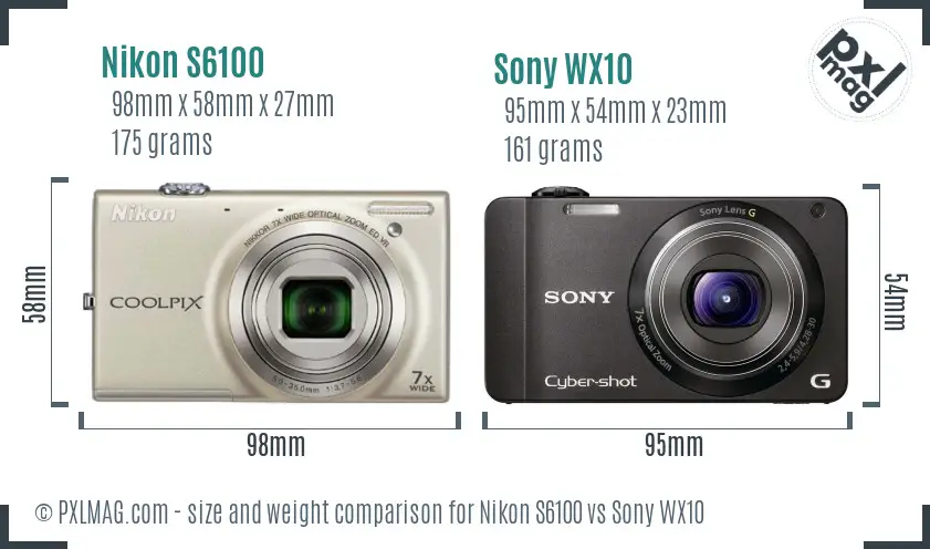 Nikon S6100 vs Sony WX10 size comparison Nikon S6100 vs Sony WX10 size comparison