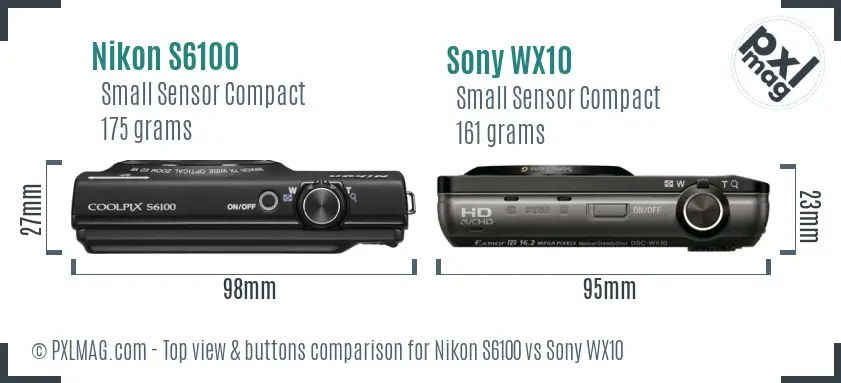 Nikon S6100 vs Sony WX10 top view buttons comparison Nikon S6100 vs Sony WX10 top view buttons comparison