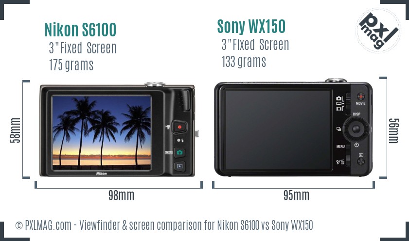 Nikon S6100 vs Sony WX150 Screen and Viewfinder comparison