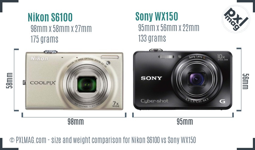 Nikon S6100 vs Sony WX150 size comparison