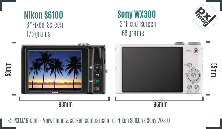 Nikon S6100 vs Sony WX300 Screen and Viewfinder comparison