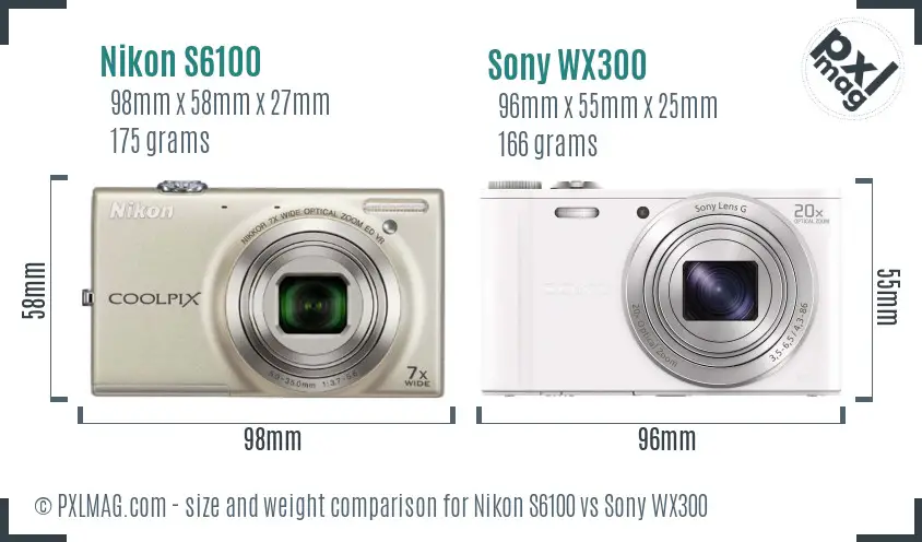 Nikon S6100 vs Sony WX300 size comparison