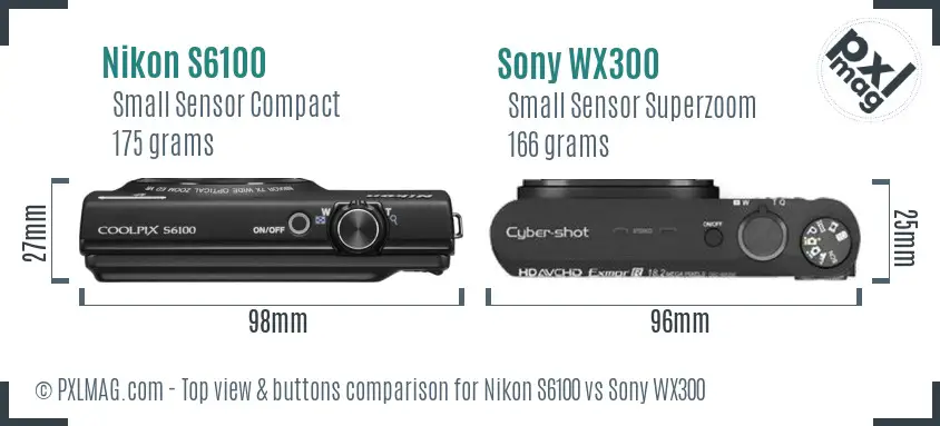Nikon S6100 vs Sony WX300 top view buttons comparison