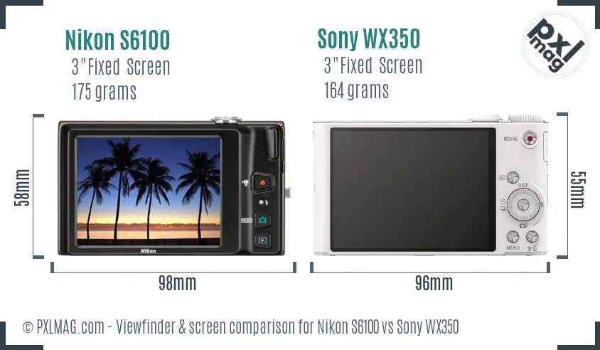 Nikon S6100 vs Sony WX350 Screen and Viewfinder comparison