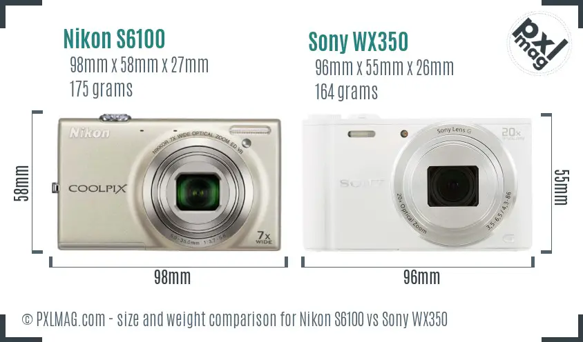 Nikon S6100 vs Sony WX350 size comparison