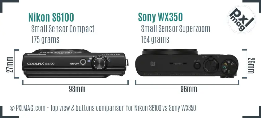 Nikon S6100 vs Sony WX350 top view buttons comparison