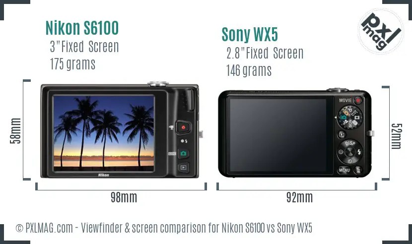 Nikon S6100 vs Sony WX5 Screen and Viewfinder comparison