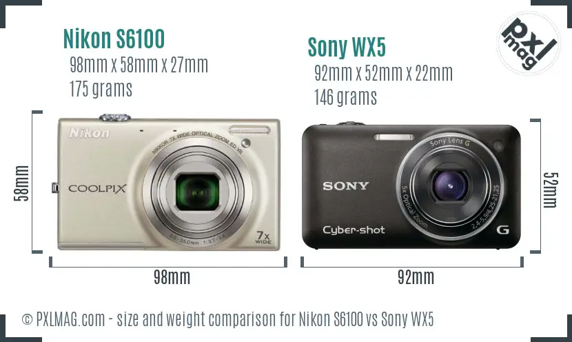 Nikon S6100 vs Sony WX5 size comparison