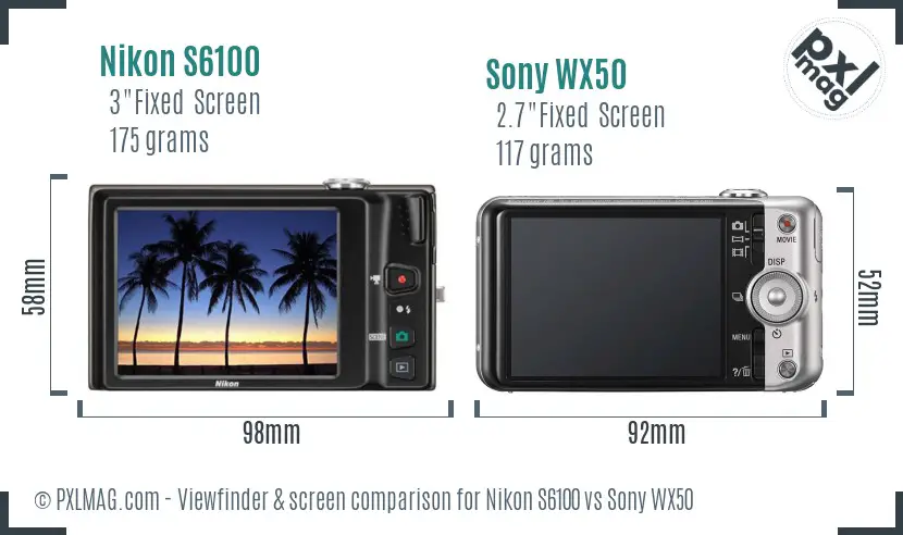 Nikon S6100 vs Sony WX50 Screen and Viewfinder comparison Nikon S6100 vs Sony WX50 Screen and Viewfinder comparison