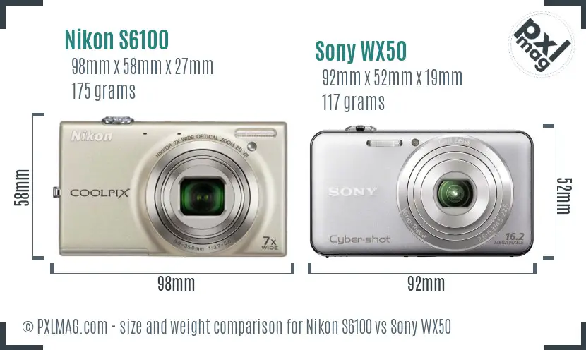 Nikon S6100 vs Sony WX50 size comparison Nikon S6100 vs Sony WX50 size comparison