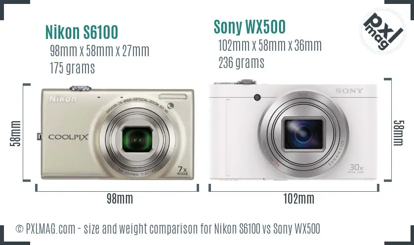 Nikon S6100 vs Sony WX500 size comparison