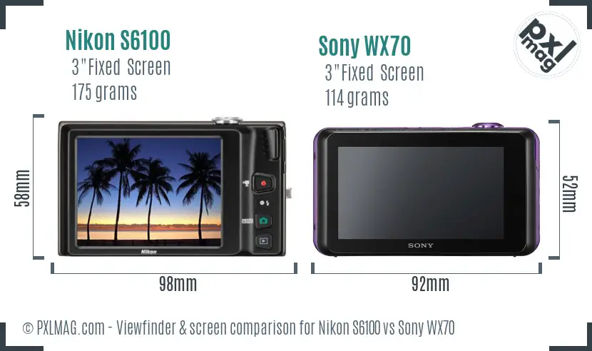 Nikon S6100 vs Sony WX70 Screen and Viewfinder comparison