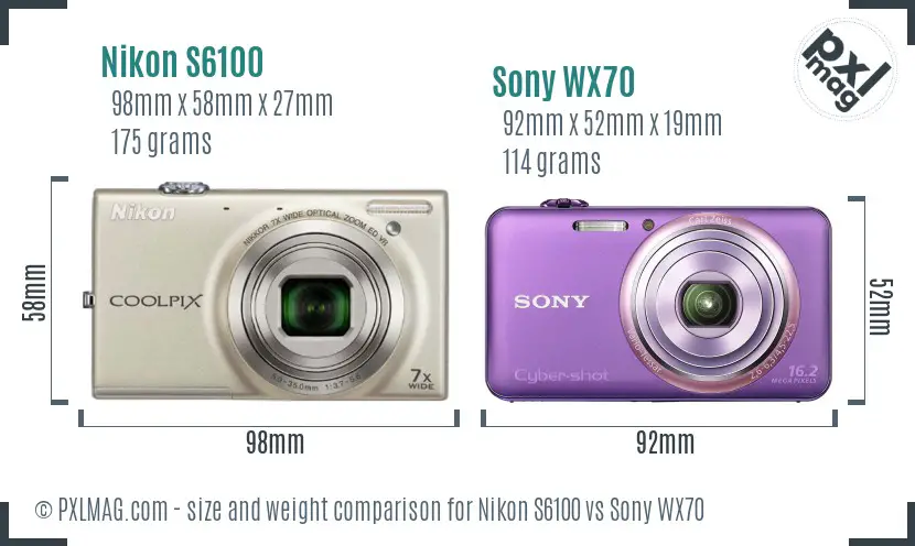 Nikon S6100 vs Sony WX70 size comparison