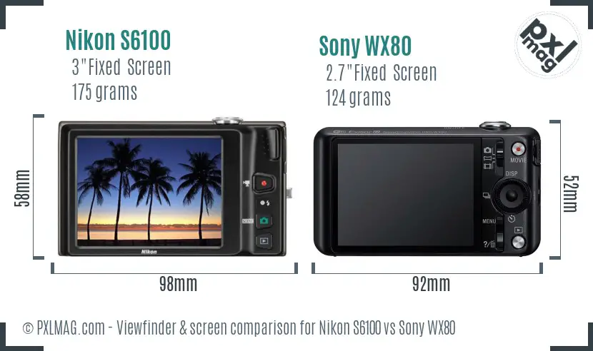 Nikon S6100 vs Sony WX80 Screen and Viewfinder comparison