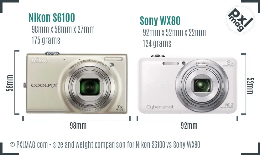 Nikon S6100 vs Sony WX80 size comparison