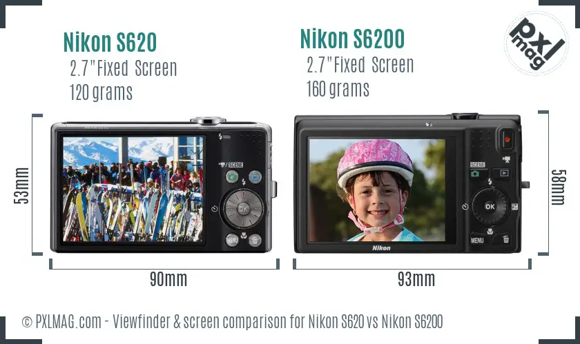 Nikon S620 vs Nikon S6200 Screen and Viewfinder comparison