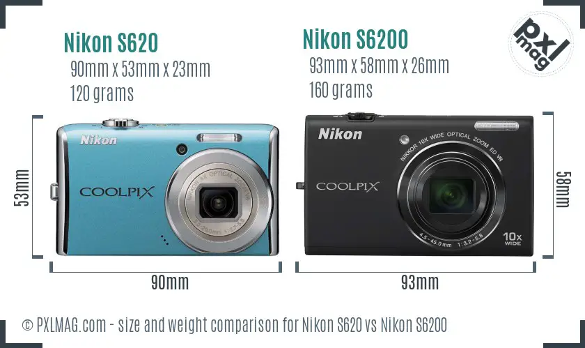 Nikon S620 vs Nikon S6200 size comparison