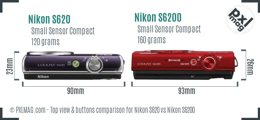 Nikon S620 vs Nikon S6200 top view buttons comparison