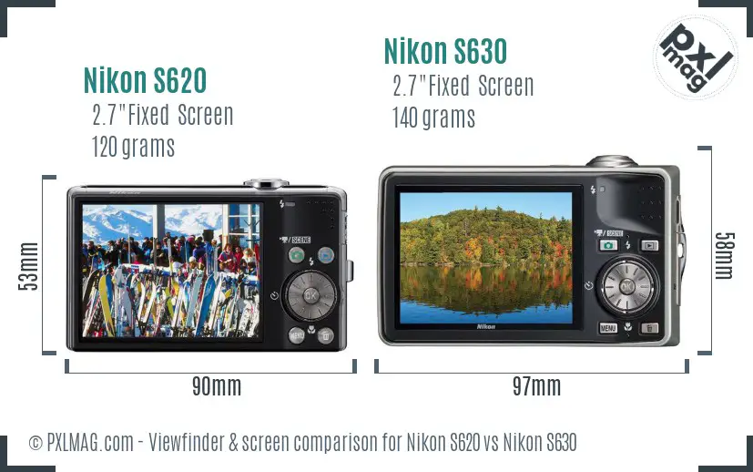 Nikon S620 vs Nikon S630 Screen and Viewfinder comparison