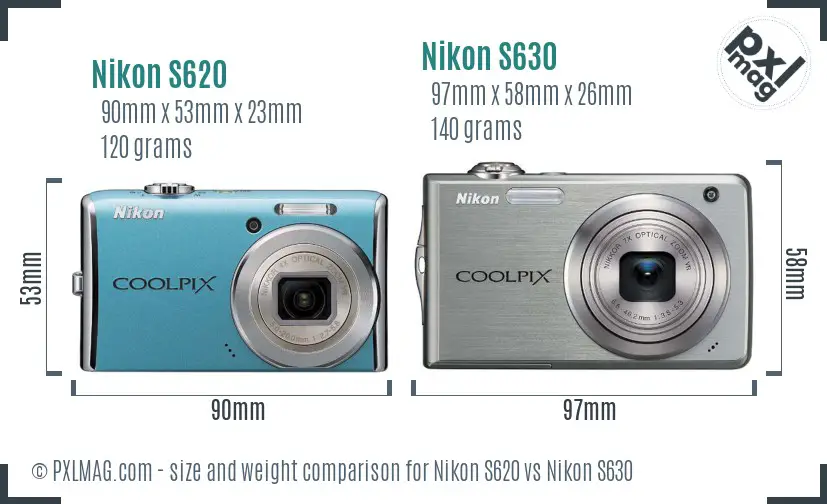 Nikon S620 vs Nikon S630 size comparison