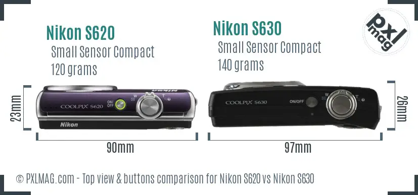 Nikon S620 vs Nikon S630 top view buttons comparison