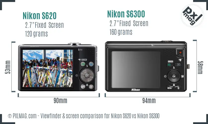 Nikon S620 vs Nikon S6300 Screen and Viewfinder comparison