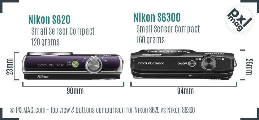 Nikon S620 vs Nikon S6300 top view buttons comparison