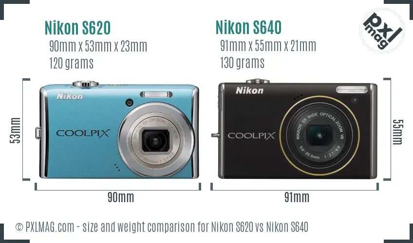 Nikon S620 vs Nikon S640 size comparison
