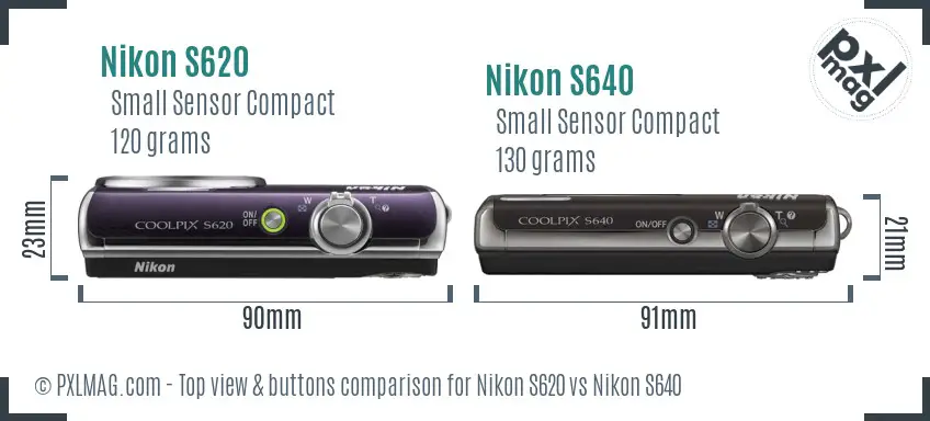 Nikon S620 vs Nikon S640 top view buttons comparison