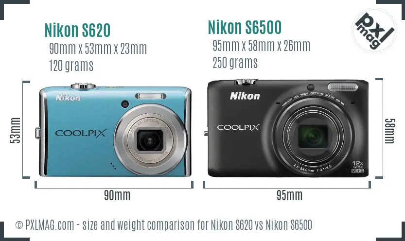 Nikon S620 vs Nikon S6500 size comparison