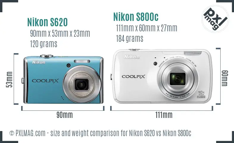Nikon S620 vs Nikon S800c size comparison