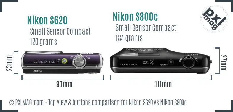 Nikon S620 vs Nikon S800c top view buttons comparison