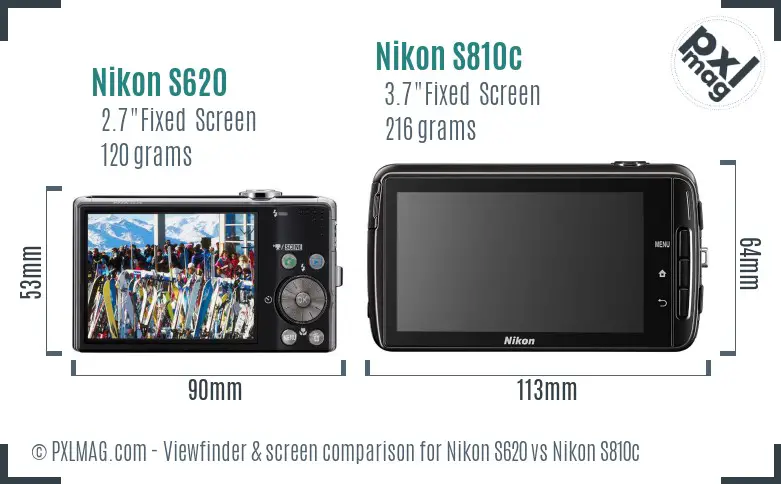 Nikon S620 vs Nikon S810c Screen and Viewfinder comparison