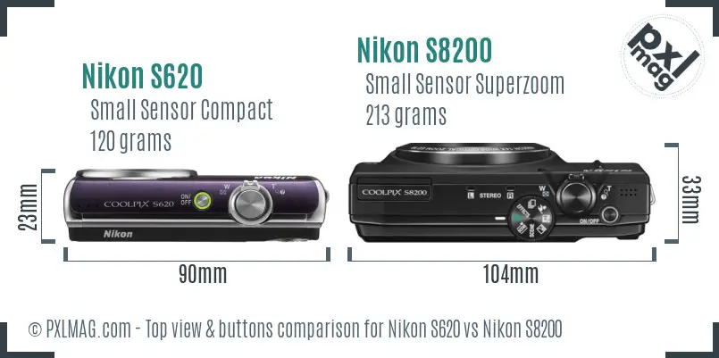 Nikon S620 vs Nikon S8200 top view buttons comparison
