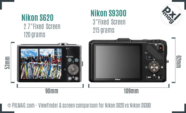 Nikon S620 vs Nikon S9300 Screen and Viewfinder comparison
