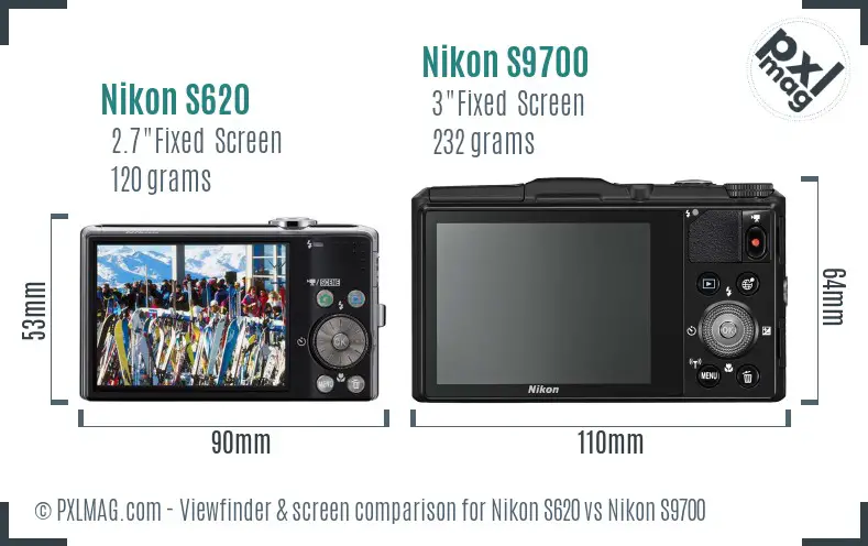 Nikon S620 vs Nikon S9700 Screen and Viewfinder comparison