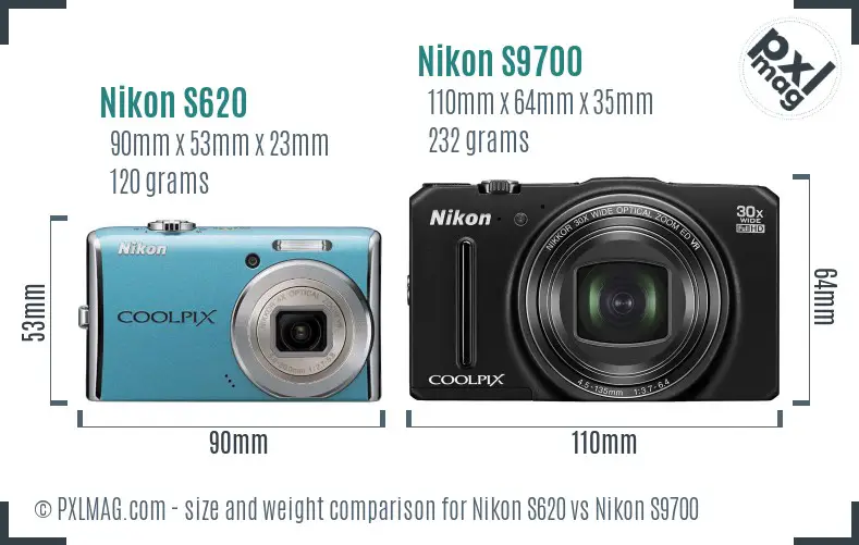 Nikon S620 vs Nikon S9700 size comparison
