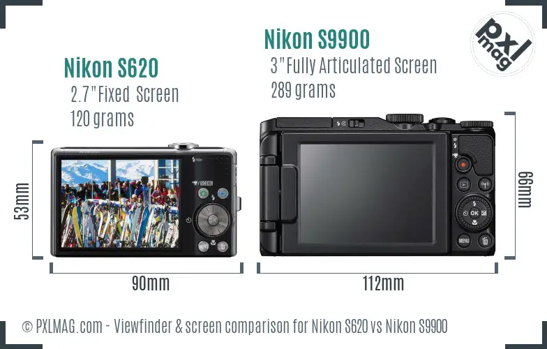Nikon S620 vs Nikon S9900 Screen and Viewfinder comparison